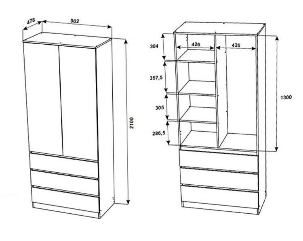 МОРИ МШ 900.2 Шкаф с 2-мя дв. и 3-мя ящ. ВЫСОКИЙ (Белый) | фото 2