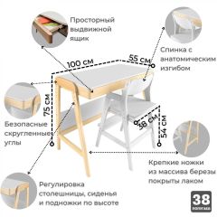 Комплект растущий стол  стул 38 попугаев «Вуди» (Белый, Береза) | фото 3