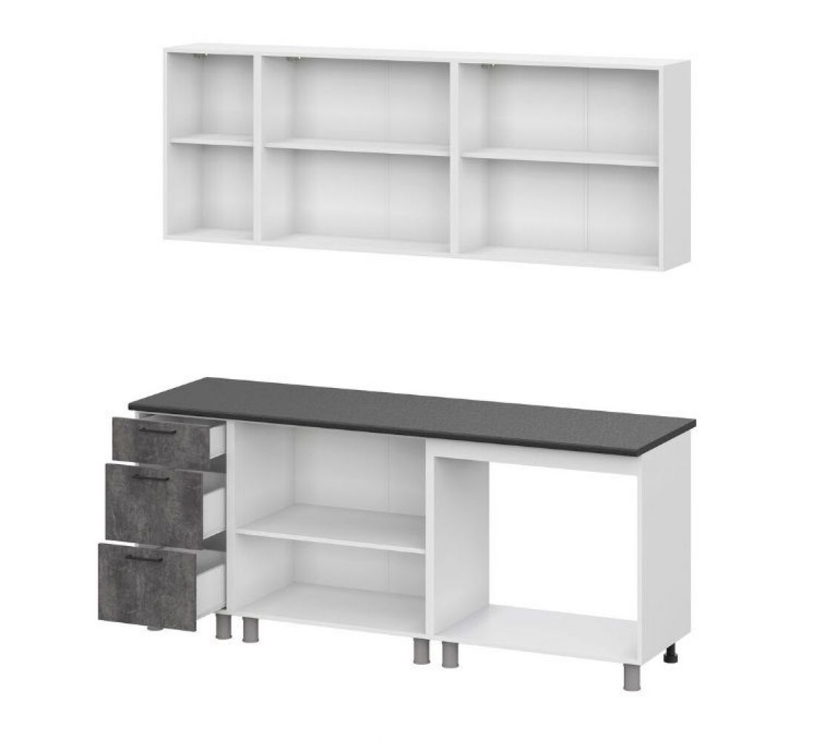 МОДУС ЛАЙТ Кухонный гарнитур 2.0 м (Цемент светлый/Камень темный/Черный) | фото 2