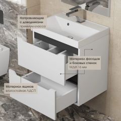 Тумба под раковину Uperwood Tanos 50 см, подвесная, белая/графит | фото 4