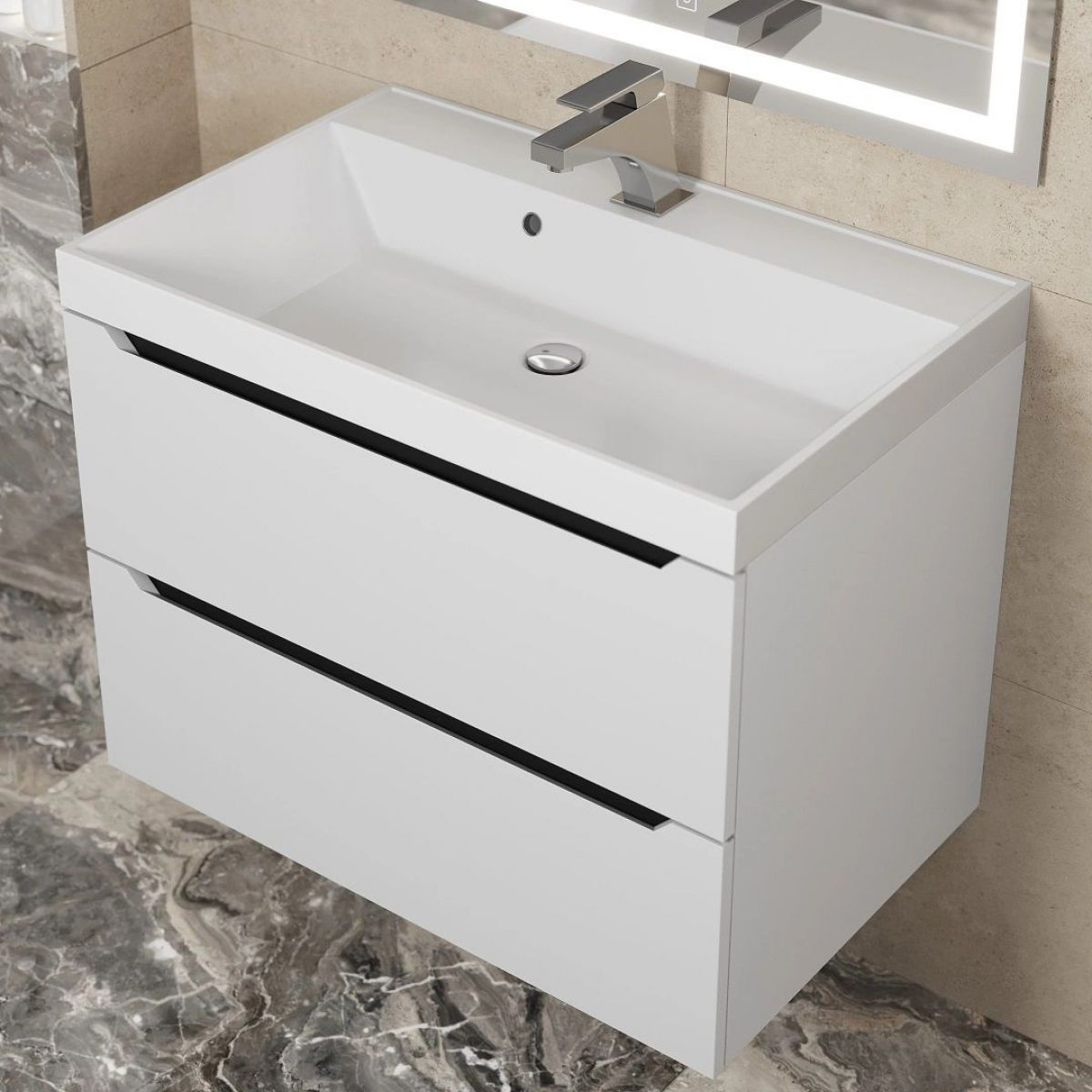 Тумба под раковину Uperwood Tanos 70 см, подвесная, белая/графит | фото 9